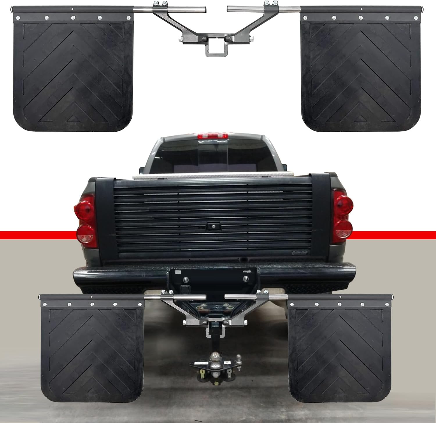 Adjustable 2" & 2.5" & 3.0" Receiver Hitch Heavy-Duty Mounted Mud Flap System, Universal 24x24 Inch Mud Flaps Fits for Most Types of Vehicles