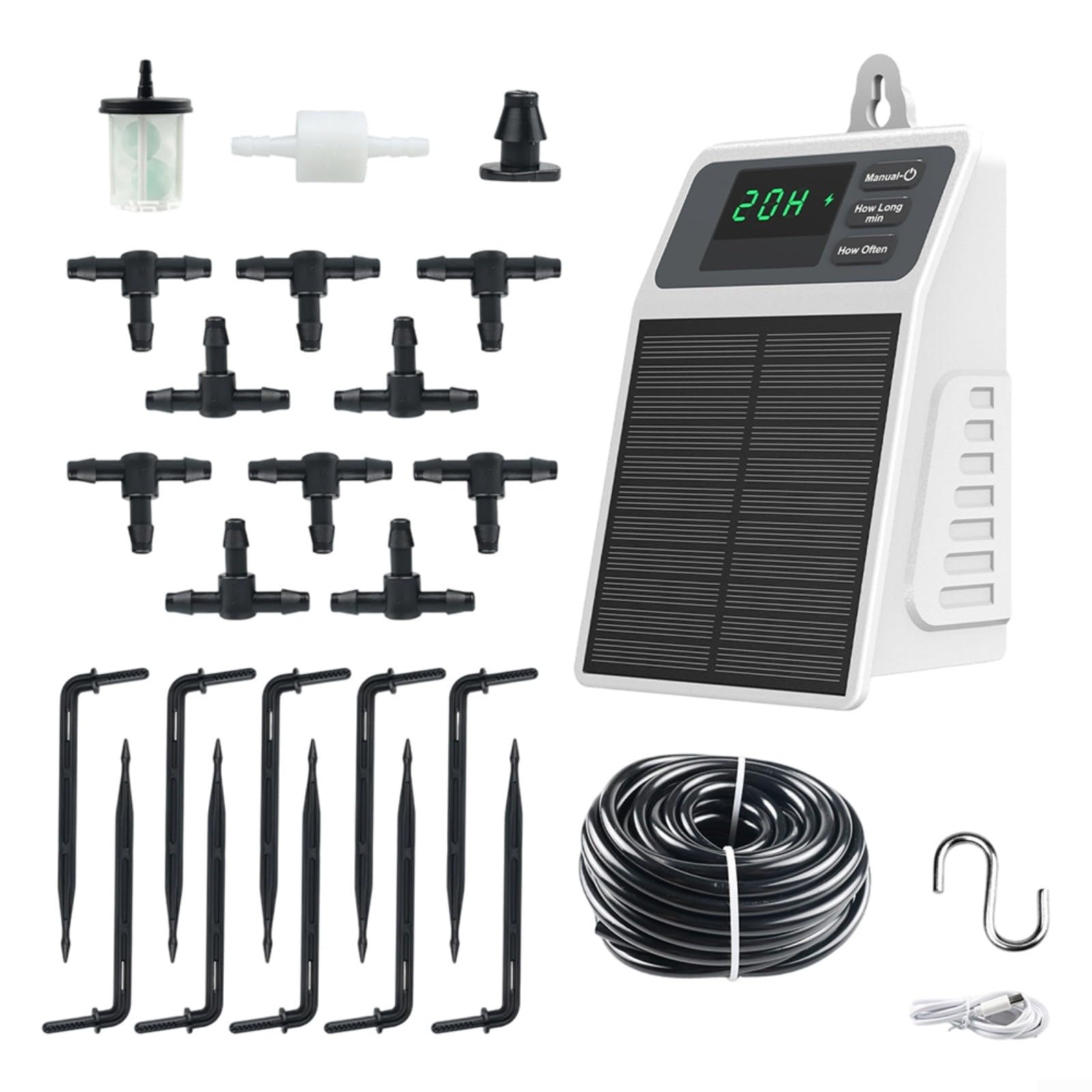 Sistema di irrigazione a goccia solare intelligente con timer, dispositivo di irrigazione automatico 2200 mAh per piante da giardino, tubo da 10 m