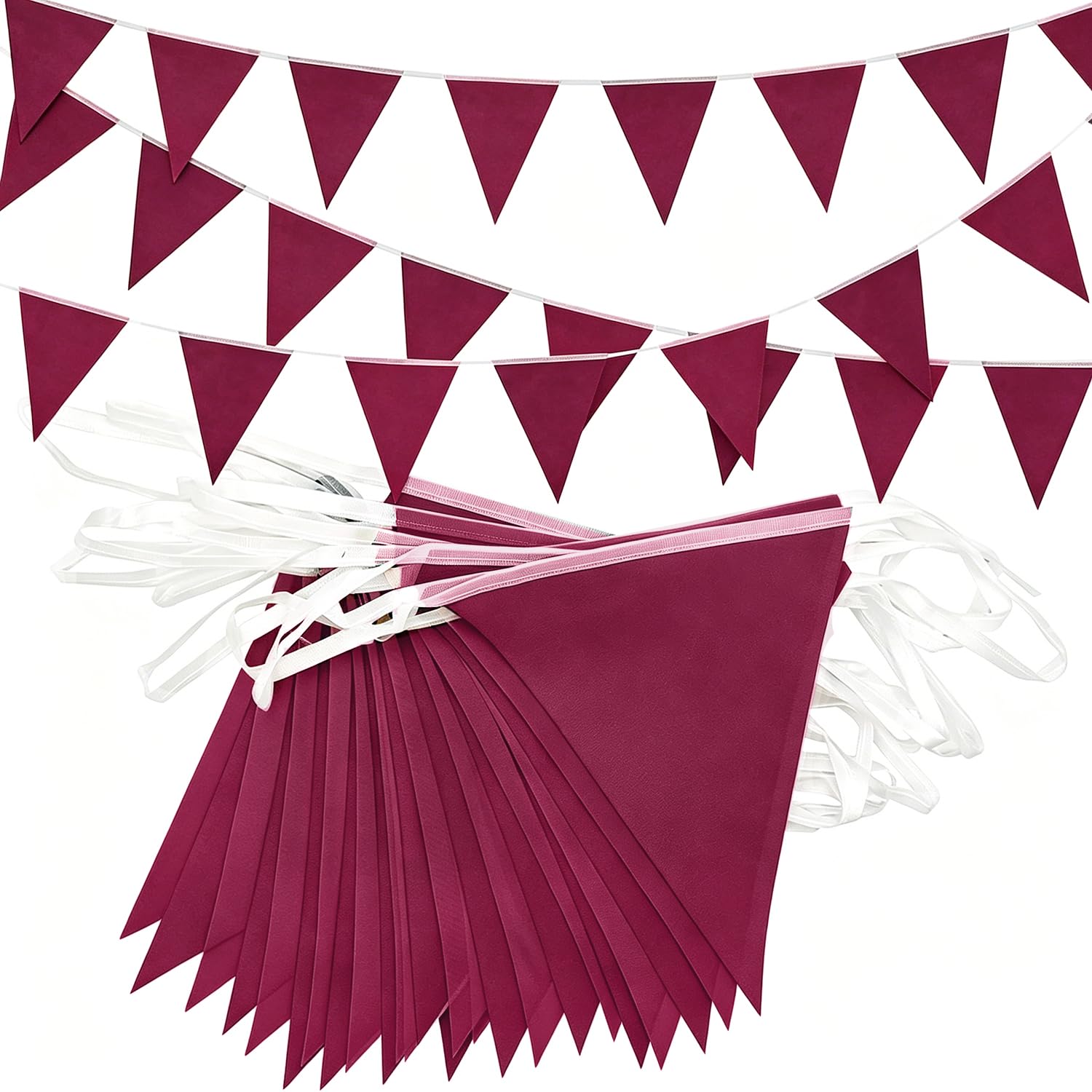 20M 52pcs Red Wine Bunting, Bunting Outdoor Waterproof,Polyester Fabric Reusable Banner for Home Outdoor Valentine’s Day Birthday Party Decoration