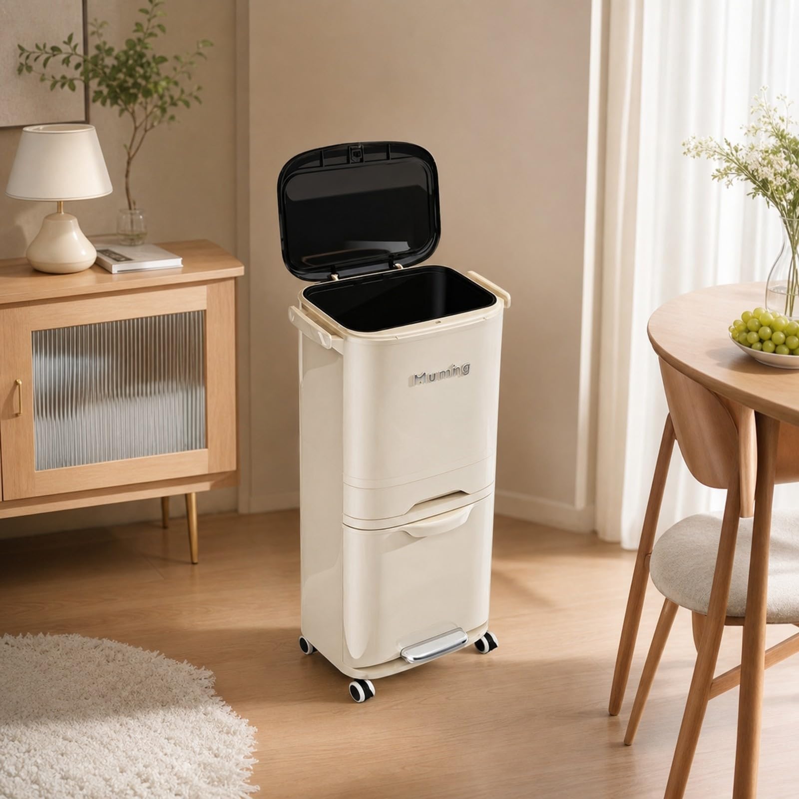 Pattumiera con Maniglie Facile da Pulire Bidone Spazzatura con Secchio Interno, Resistente, per, Bianco