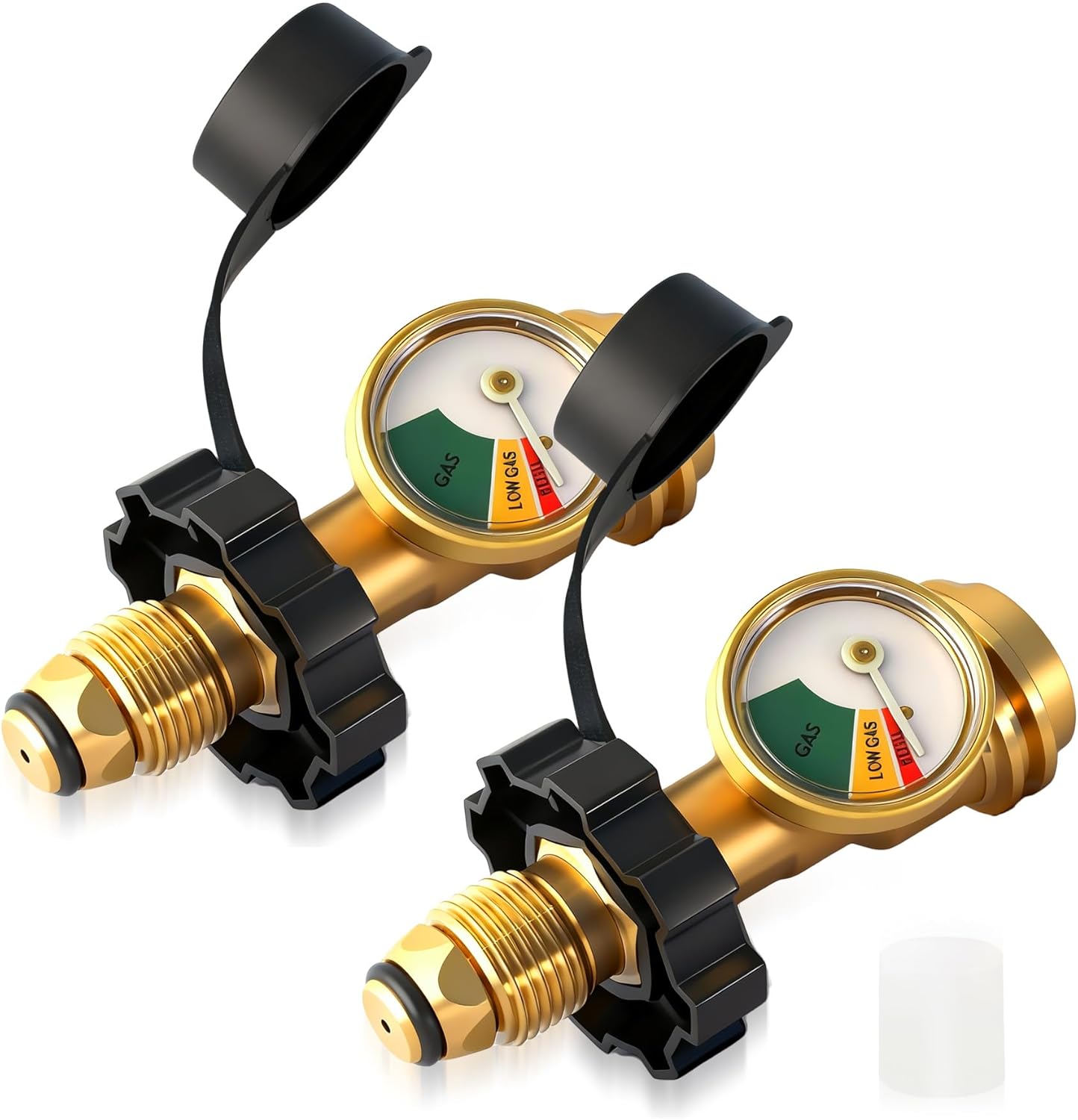 100 lb Propane Tank Adapter with Gauge, Propane Gauge for 100 lb Propane Tank, Universal Fit Pol to Qcc1 Propane Tank Adapter Converts Pol to Qcc1 / Type 1 - Old to New Connection Type, Solid Brass
