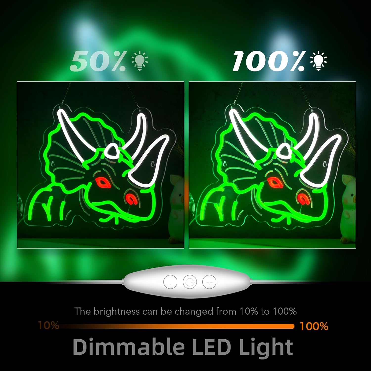 Dinosaur Neon Sign Triceratops Neon Sign for Wall Decor Dino USB Dimmable Neon Light Sign for Boys Girls Room Gameroom Holiday Birthday Christmas Gift - Image 4