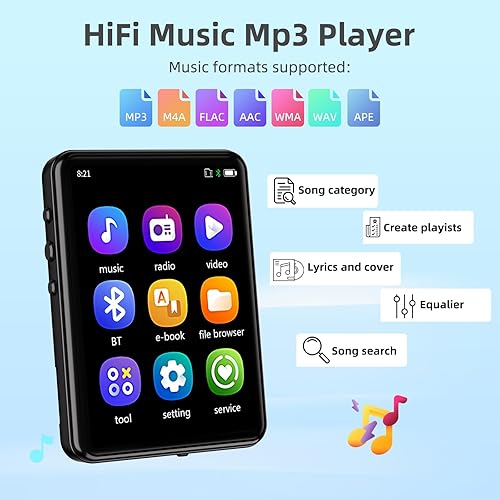 Miniatura 2 de Reproductor de MP3 con Bluetooth 5.3 - Reproductor de música portátil con altavoz, radio FM, libro electrónico, reproducción barajadarepetida