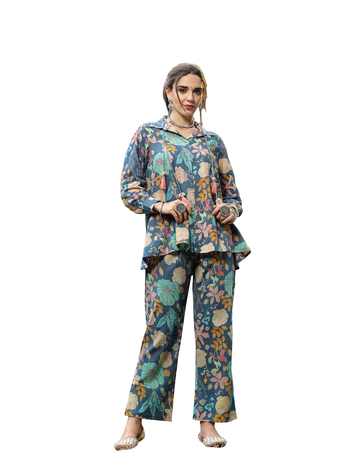 Stylum Women's Multicolor Floral Printed Cotton Co-Ord Set (Csmultibeach42_Multicolor, Xl)