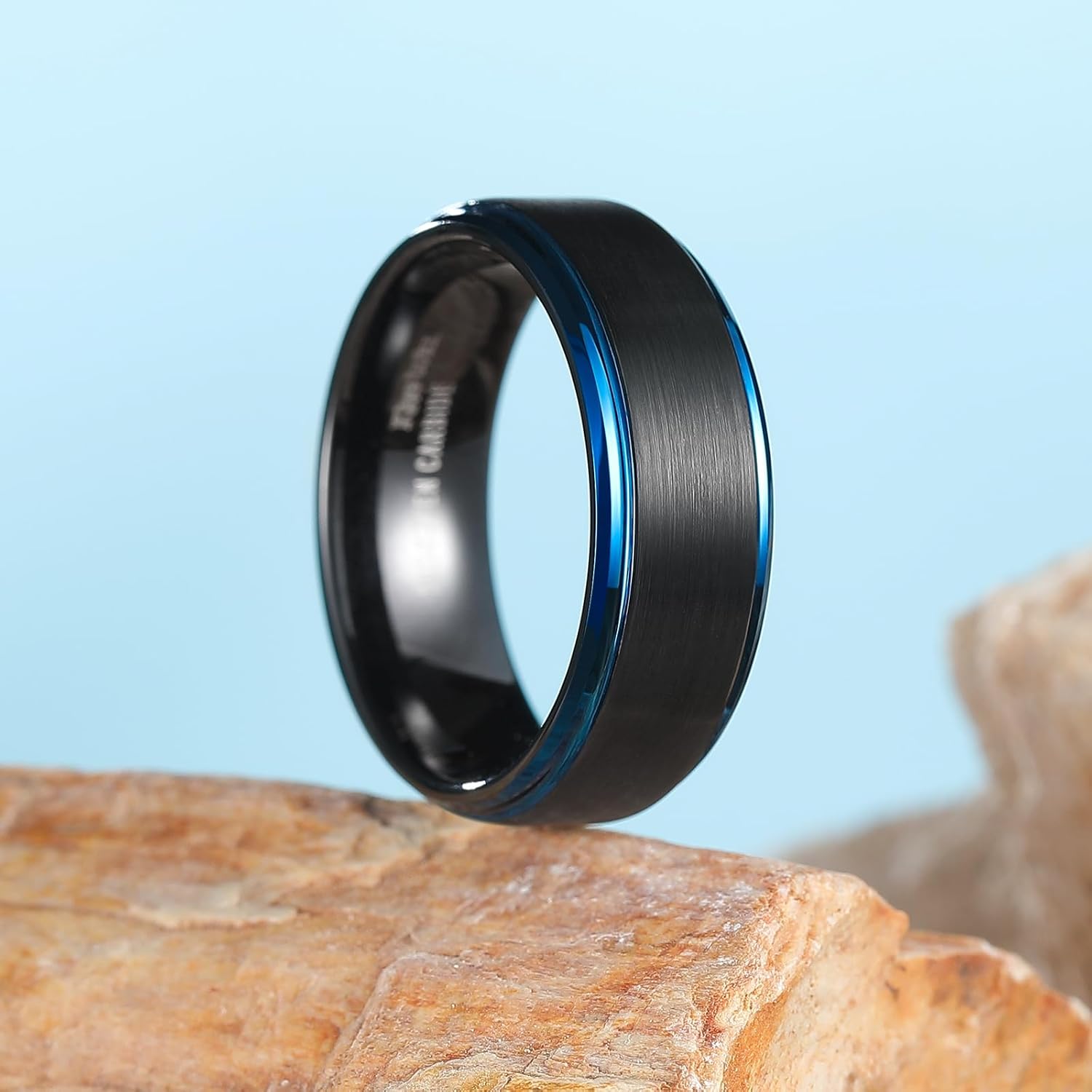King Will Mens Brushed Wedding Band, Two Tone Matte Step Edges/Pipe Cut, Tungsten Carbide Anniversary Promise Rings Comfort Fit