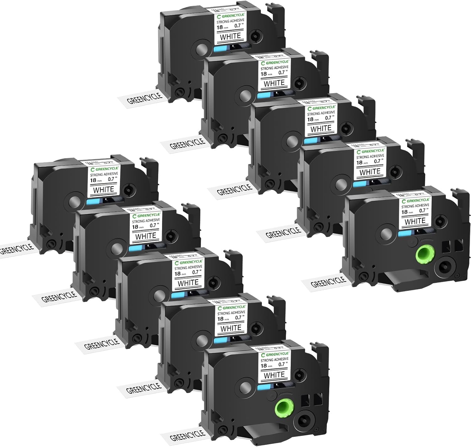 GREENCYCLE 10 Pack TZe-S241 18mm Extra Strength Adhesive Tape Compatible for TZ-S241 S241 18mm 0.7 Laminated White Label Tape for Ptouch PT-D400