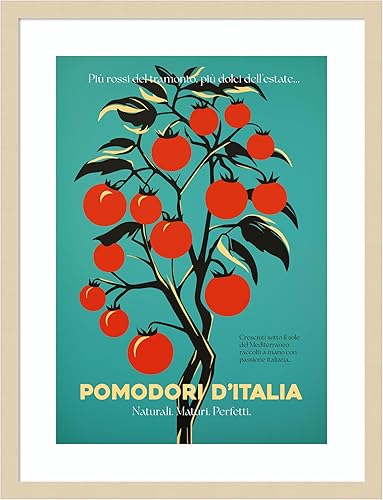 Amanti Art Framed Wall Art Print 25x19 Pomodori D Italia by Andreas Magnusson, Cuisine Wall Art, Vintage Decor, Medium Poster Painting Artwork for