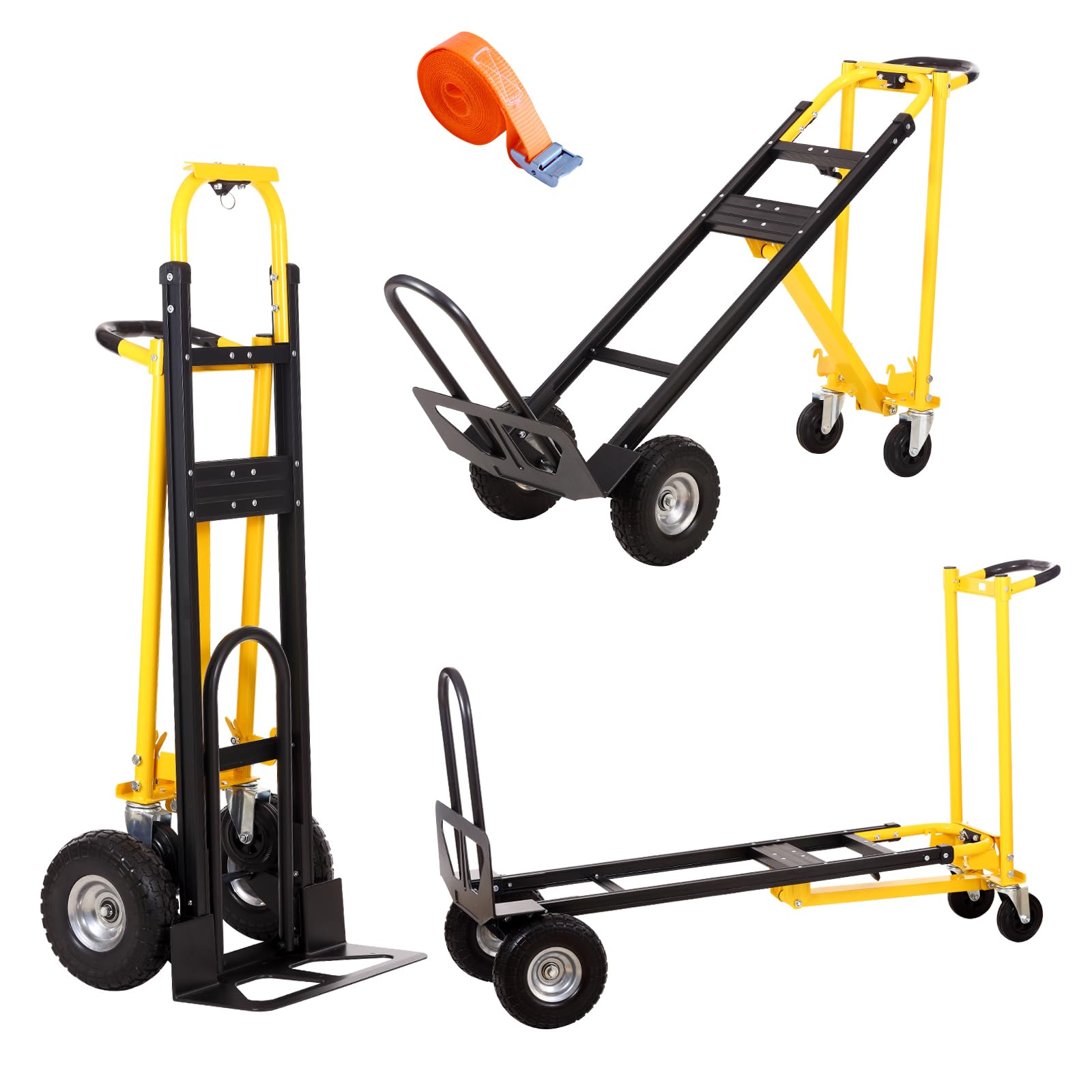 Convertible Hand Truck Dolly Cart,3-in-1 Industrial Aluminum Hand Truck,1000 Lbs Capacity Hand Trucks Heavy Duty Dolly Cart with Solid Wheels and