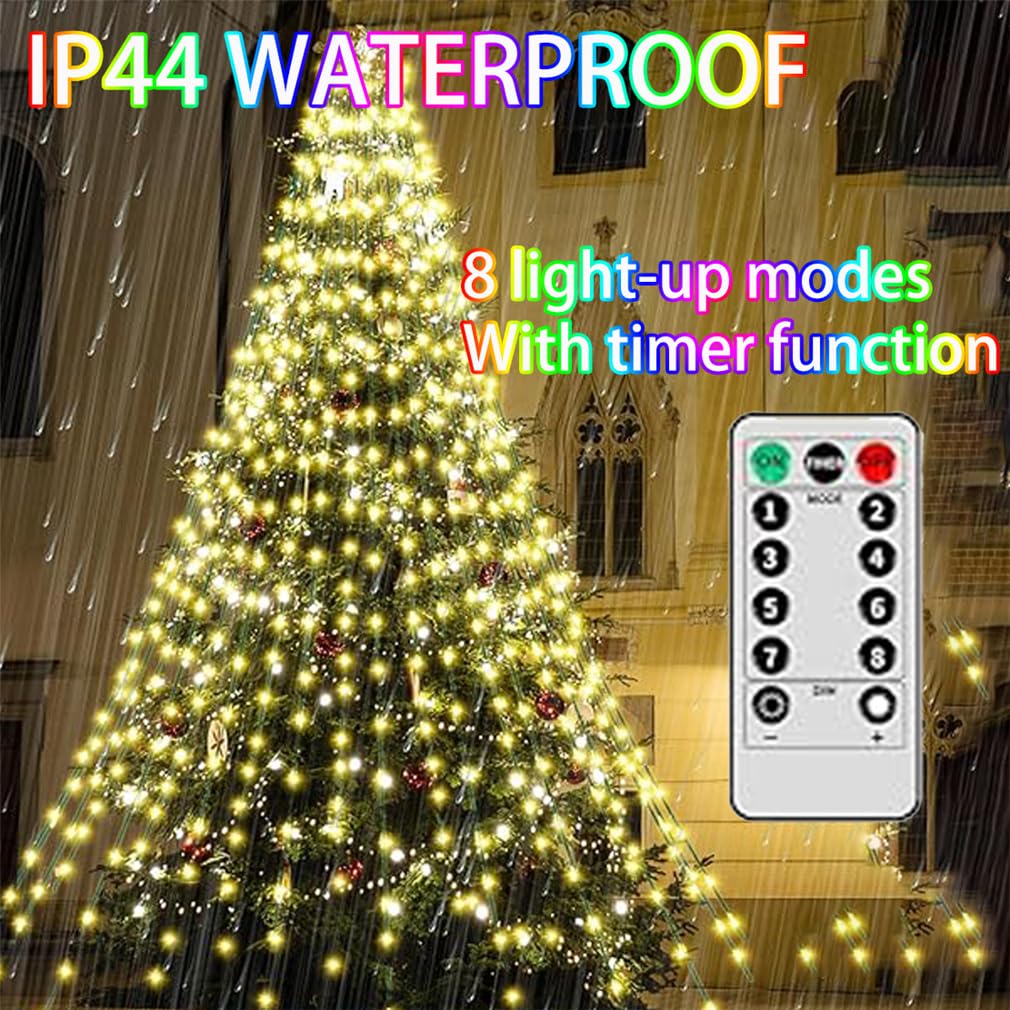 Luci A Cascata Per Albero Di Natale LED - 3 Metri, 400 LED, 8 Modalità, Telecomando, Impermeabile IP44 - Per Interni Ed Esterni