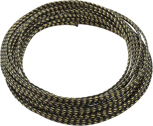 Bettomshin 1 funda de organización de cables de 16.4 pies (16.4 ft), 1/8 pulgadas de ancho, protector de cable PET negro y dorado, tubo de telar de