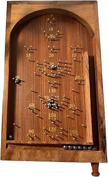 Thorness Classic vintage style TABLETOP PINBALL BAGATELLE GAME | 34cm x 20cm | Spring plunger | Brass pins and steel balls | Shesham Rose wood board