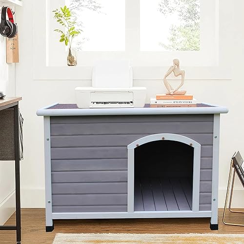 Miniatura 6 de HiCaptain Casa para perros de 40 pulgadas para exteriores, resistente a la intemperie, casas para perros medianos de madera con piso elevado y