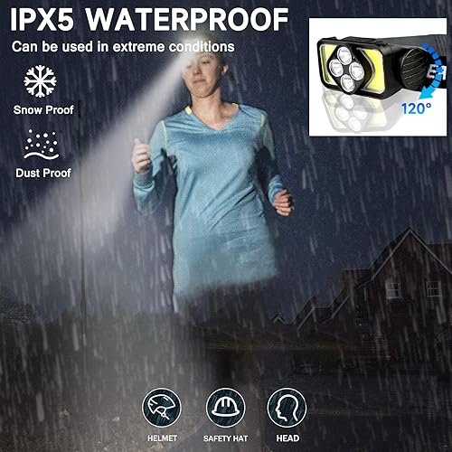 Miniatura 6 de Linterna frontal recargable, sensor de movimiento de 1000 lúmenes, lámpara LED recargable para exteriores, impermeable, IPX5, para caminar por la