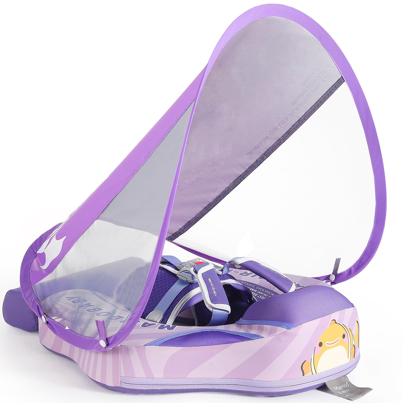 Mambobaby Float with Canopy Size Improved Non Inflatable Infant Pool Float Smart Mambo Float Swim Trainer Add Tail Baby Swim Float Mambo Baby Float Solid Air Free Water Waist Swimming Ring