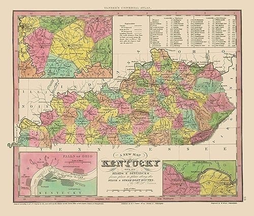 Posterazzi PDXKYZZ0016Small Kentucky, Tennessee Counties 1833 - Póster de bronceado (18 x 24 pulgadas), multicolor