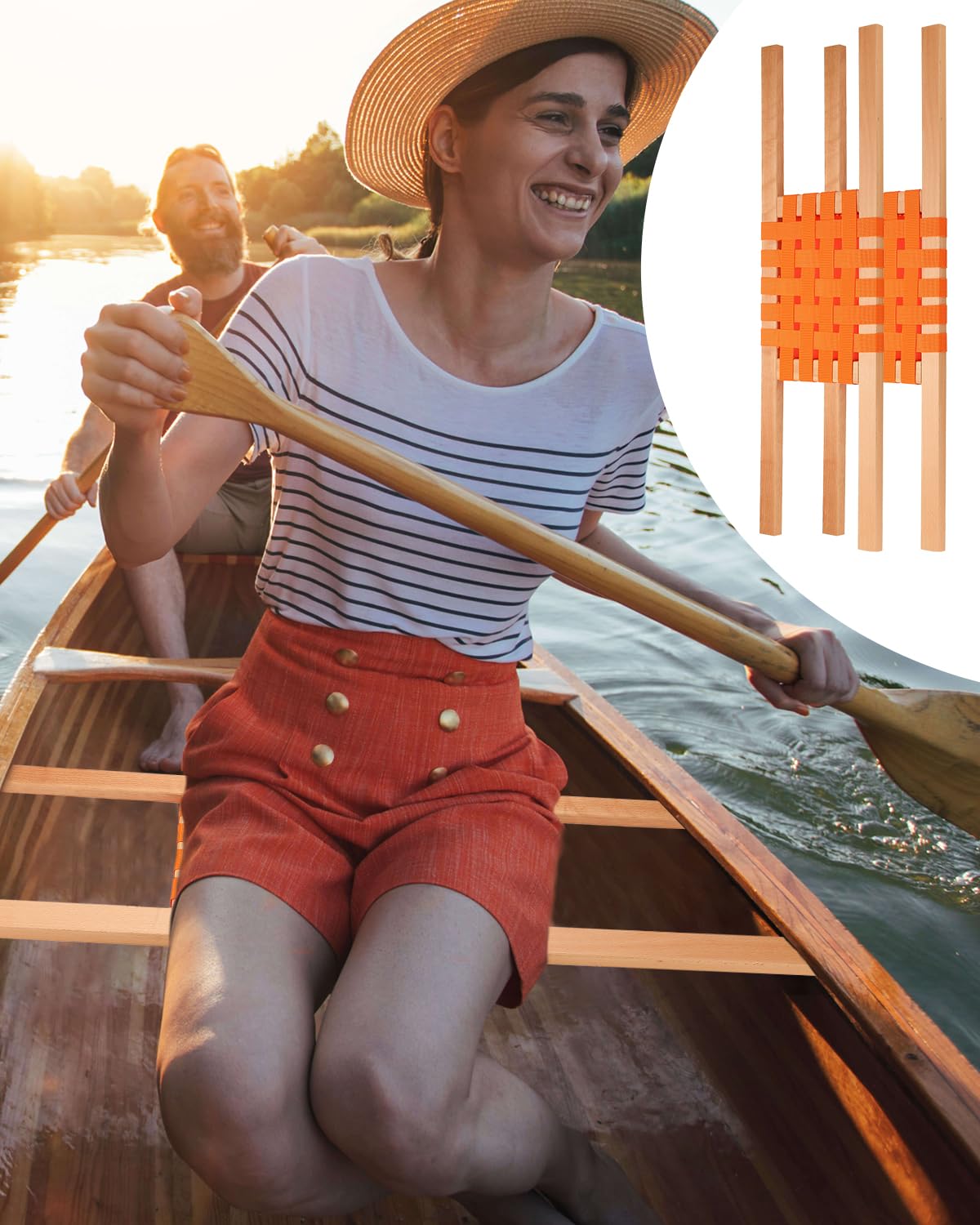 Juego de 2 asientos de canoa de madera de pino de 34 pulgadas con paletas de haya maciza de 32 pulgadas, ligero y ergonómico, accesorios de repuesto perfectos para canoa y kayak