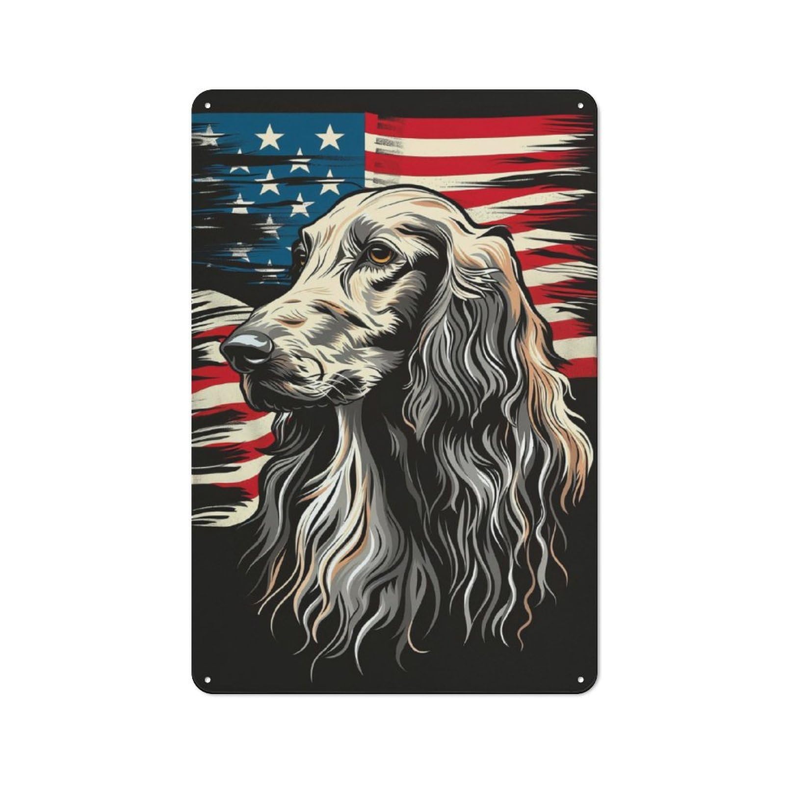Junmoney Afghan Hound American Flag Retro Tin Sign 30X20cm For Garden Room Or Summerhouse, A Housewarming Gift For Garden Room Decor Fans