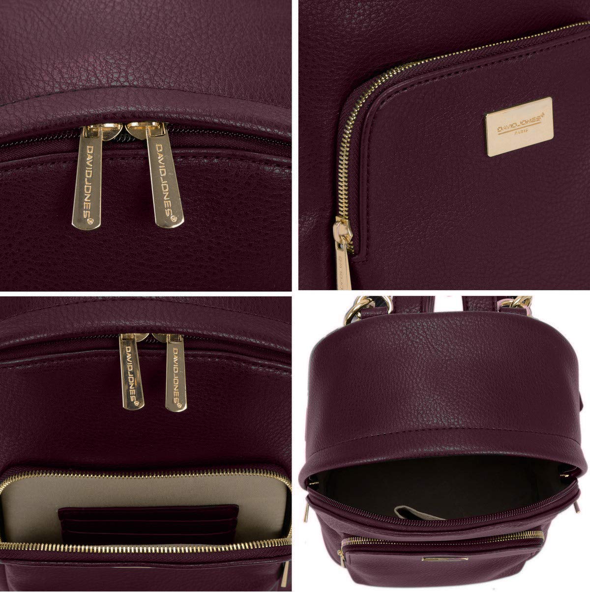 David Jones - Petit Sac à Dos Femme - Sac à Main Porté Epaule Fille Cuir PU - Mini Cartable Ville Poignée Poche Fermeture Eclair Zip - Fashion Backpack Mode Jeune Tendance Chic Designer - Rouge