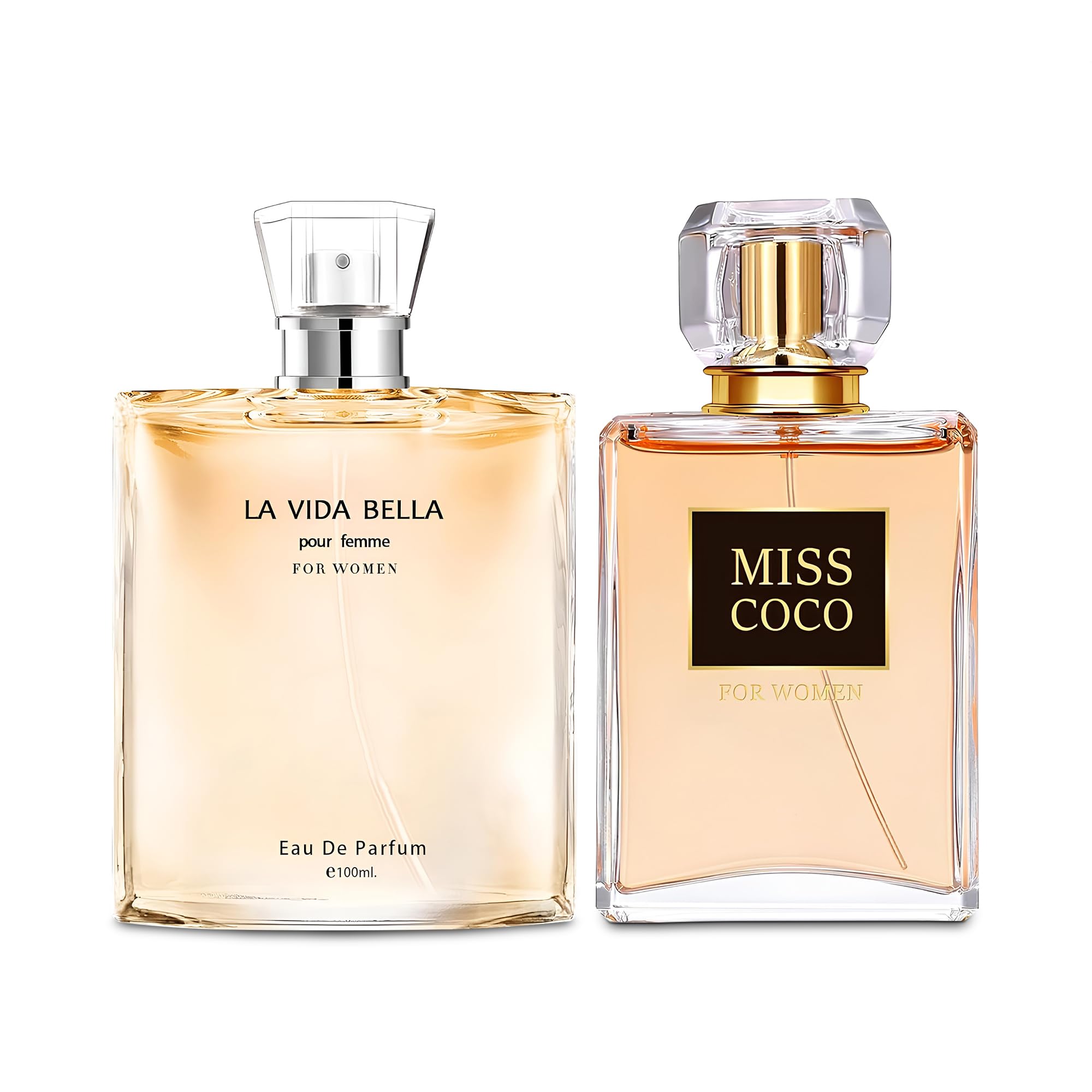 AFLUXE Women Perfume 2PCS Combo La Vida Bella&Miss Coco Nice Scent Eau De Parfum Long Lasting Fragrance 3.4 Fl Oz Spray Each for Daily Used