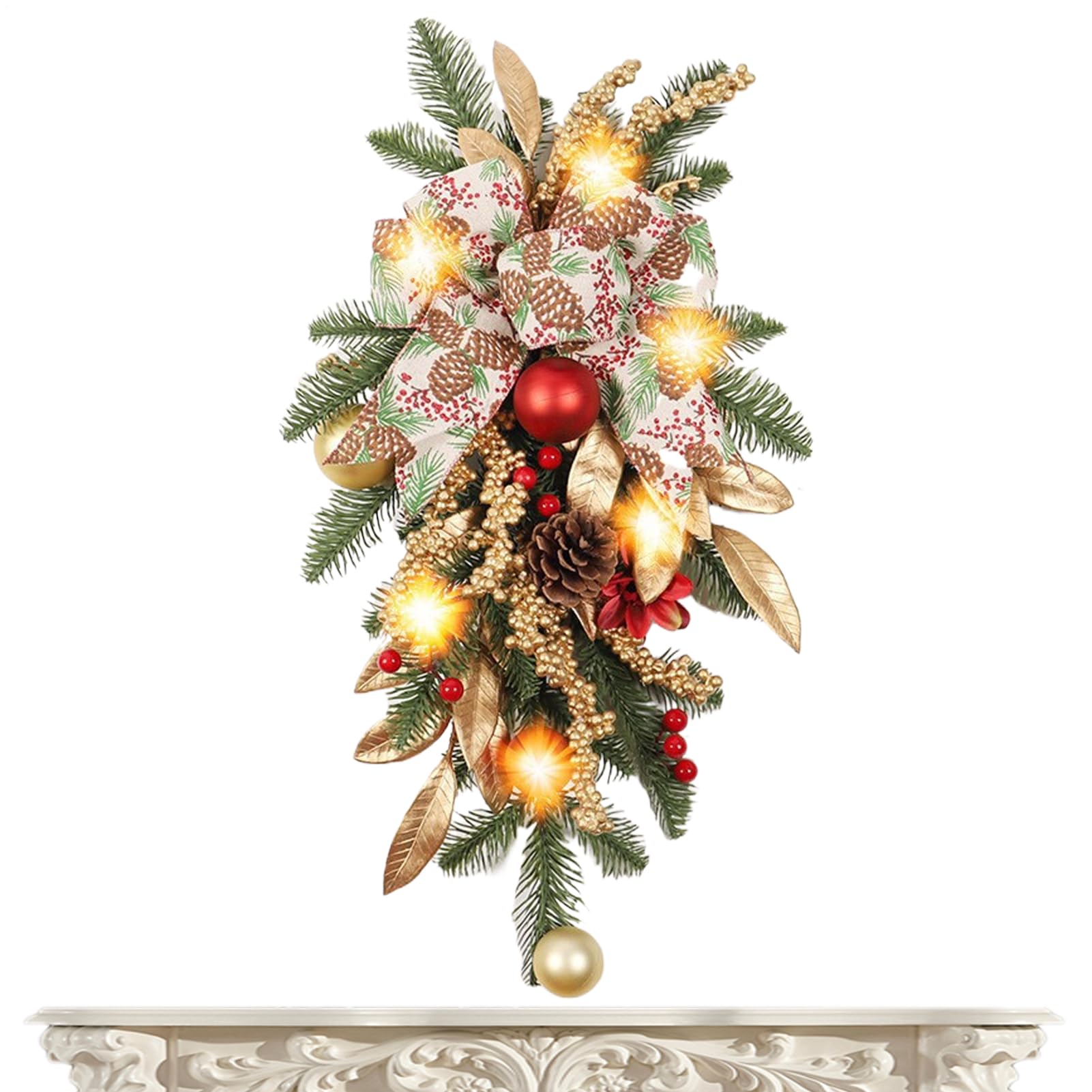 Couronne de Noël artificielle extérieure 56 cm de grande taille