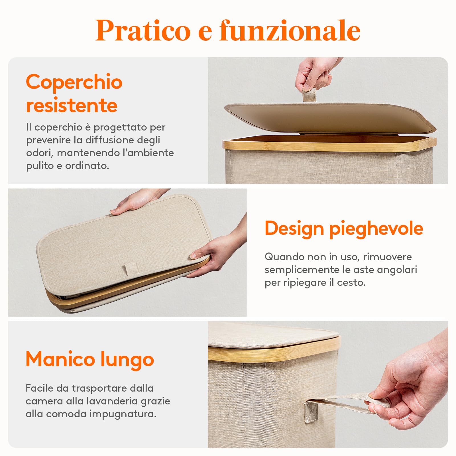 Lifewit Cesto Portabiancheria Salvaspazio, Cesta Biancheria Sporca con Coperchio, Porta Biancheria Sporca Slim per Bagno, Laundry Basket per Camera da Letto, Bagno, Lavanderia, 70 L, Beige
