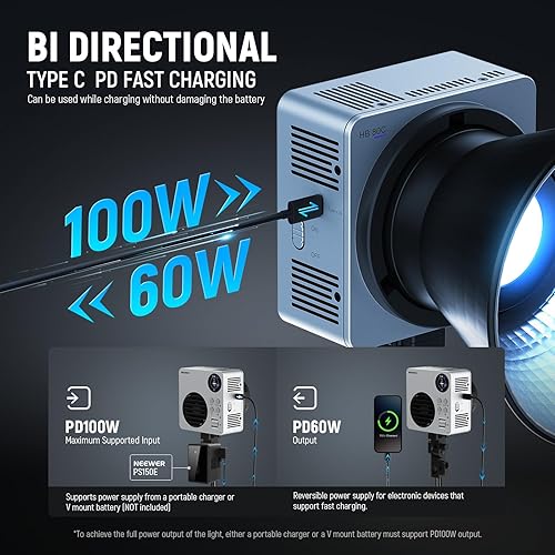 Miniatura 4 de NEEWER HB80C RGBWW - Luz de video LED con batería integrada de 72 Wh y carga rápida PD de 100 W, iluminación de salida continua COB Mini RGB de 80