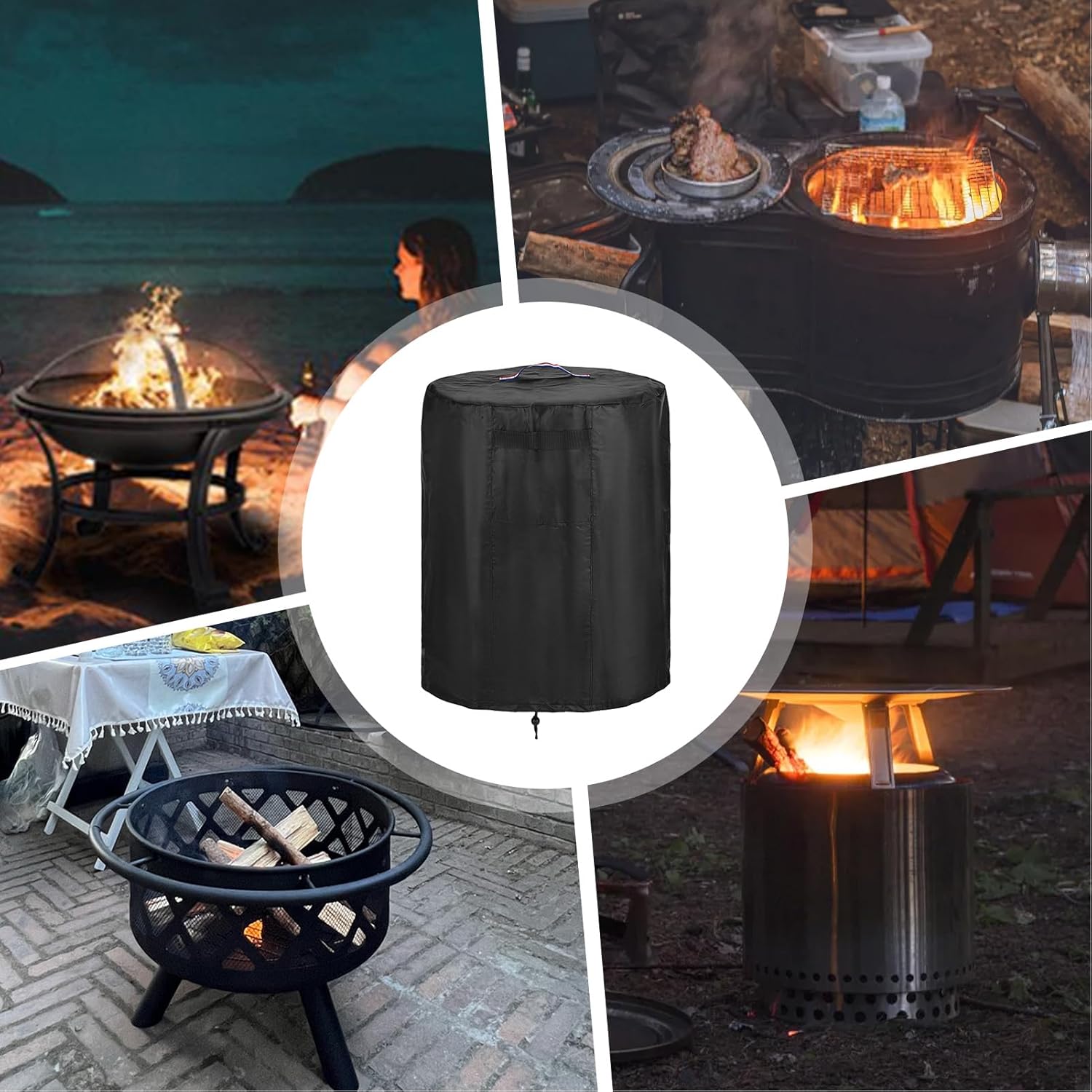 Outdoor Fire Pit Cover Protective Cover with Drawstring Bottom for Patio Deck (-Y292851-24)