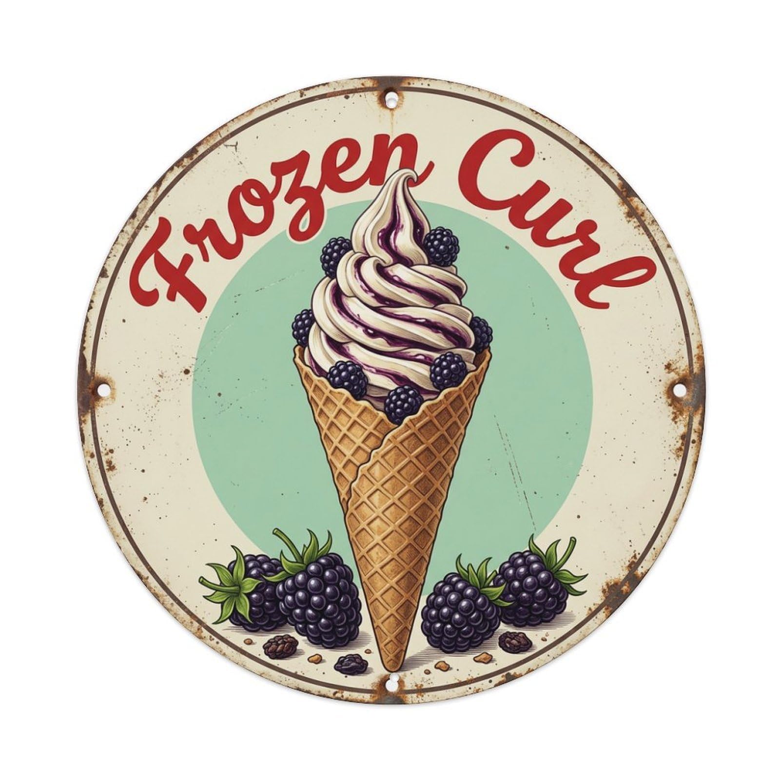 Cwbufd Vintage Style Frozen Curl Retro Advertising Vintage Metal Tin Sign Plaque Wall Decor For Cafe, Club Bar, Office, Garden Metal Poster 8X8inch
