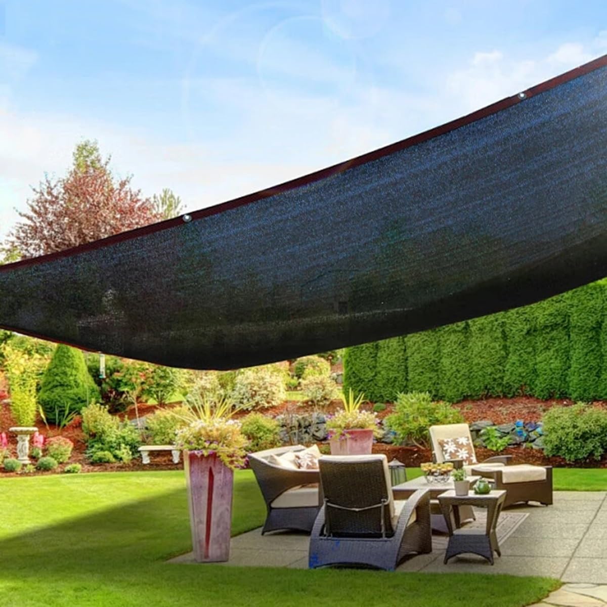 70% UV Blocker Garden E Cloth - Trwała czarna siatka z przelotkami do szklarni, samochodów i roślin - rozmiary: 1 x 2 m, 2 x 4 m, 3 x 6 m, 4 x 8 m, 5 x 11 m, 7 x 10 m.
