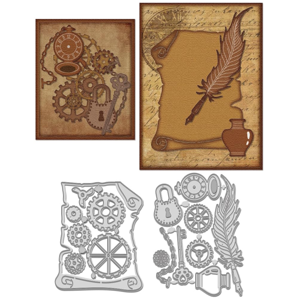 WADORN 2Pcs Steampunk Gear Cutting Dies Set, Kit for Scrapbooking, Retro Metal Gear Dies Stencils