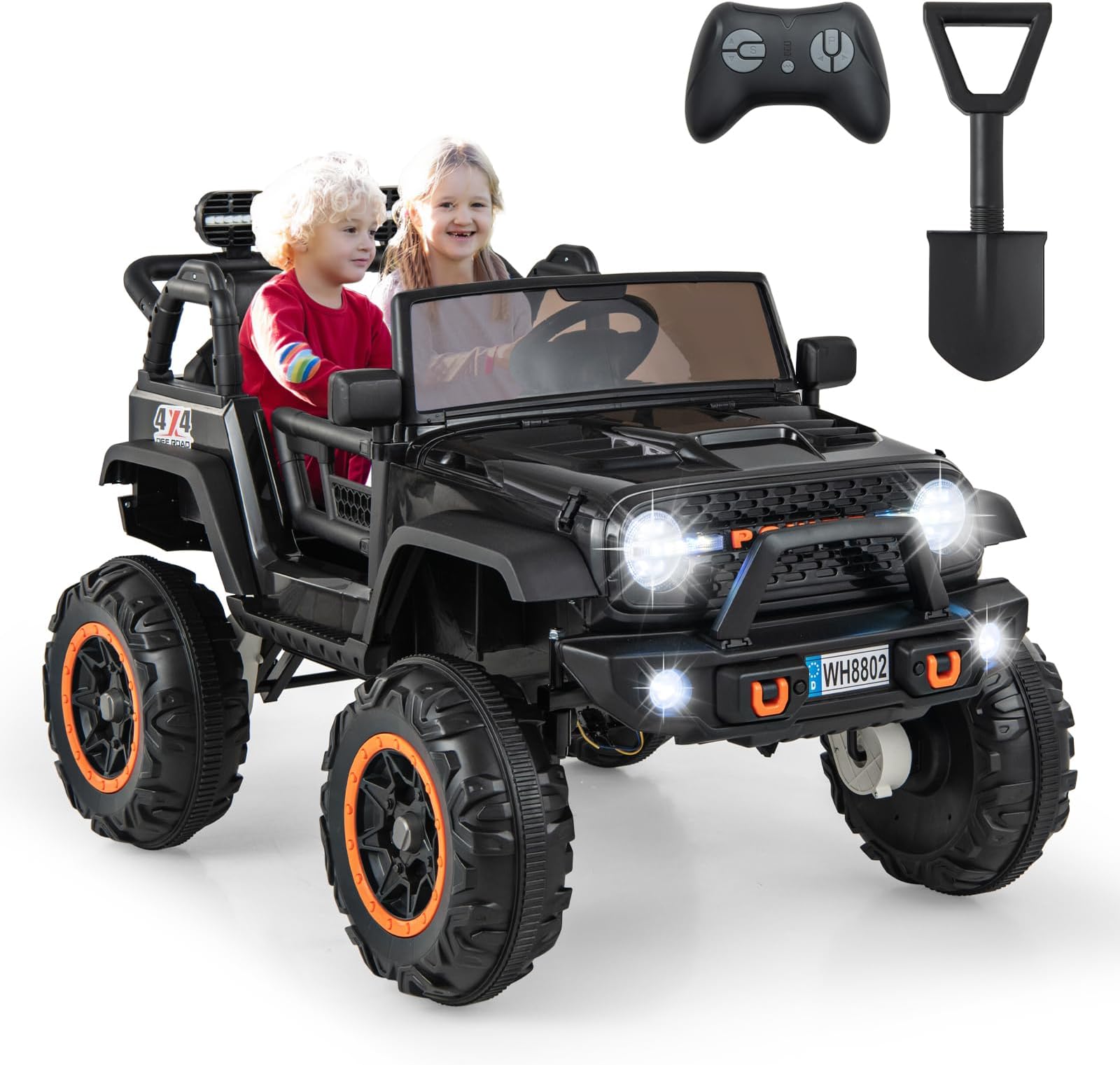 COSTWAY 24V Kids Ride on Truck, 2-Seater Battery-powered Ride On Car with Remote Control, Music, MP3, USB, 4 Motors Electric Vehicle Jeep for Boys Girls (Black)