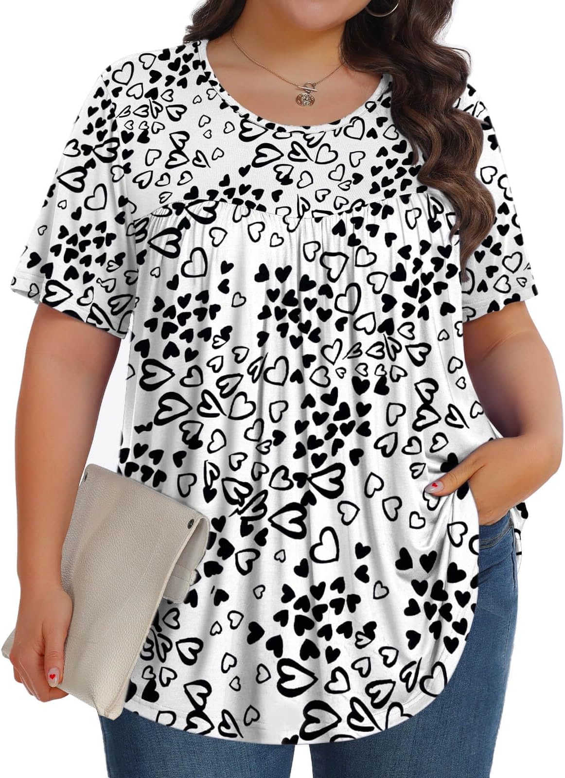TencedeWomens Plus Size Tops V Neck Shorts Sleeve Shirts Tunic Casual Blouses Clothing 1X-5X
