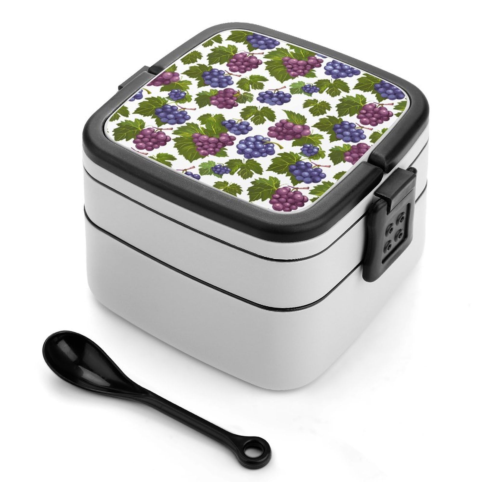 CGSBNGHA Purple Grapes with Green Leaves Bento Lunch Box 2 Layer Lunchbox Food Container for Adults Office