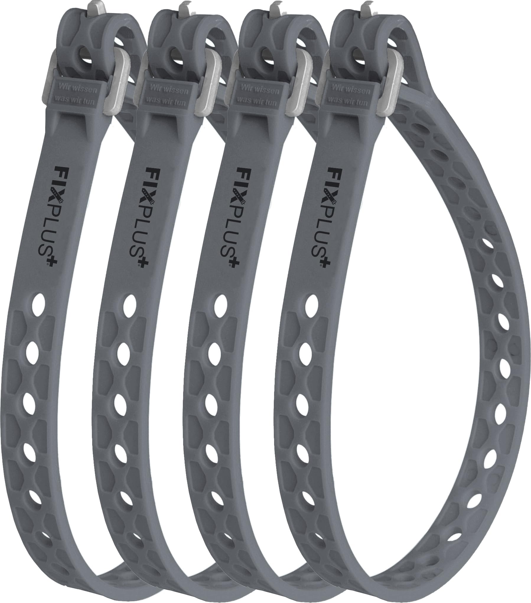 Fixplus Set di 4 cinghie Nano Slim Fit – Cinghia di ancoraggio per fissare, fissare, fasciare e fissare, in plastica speciale con fibbia in alluminio 30 cm x 1,2 cm (grigio scuro)