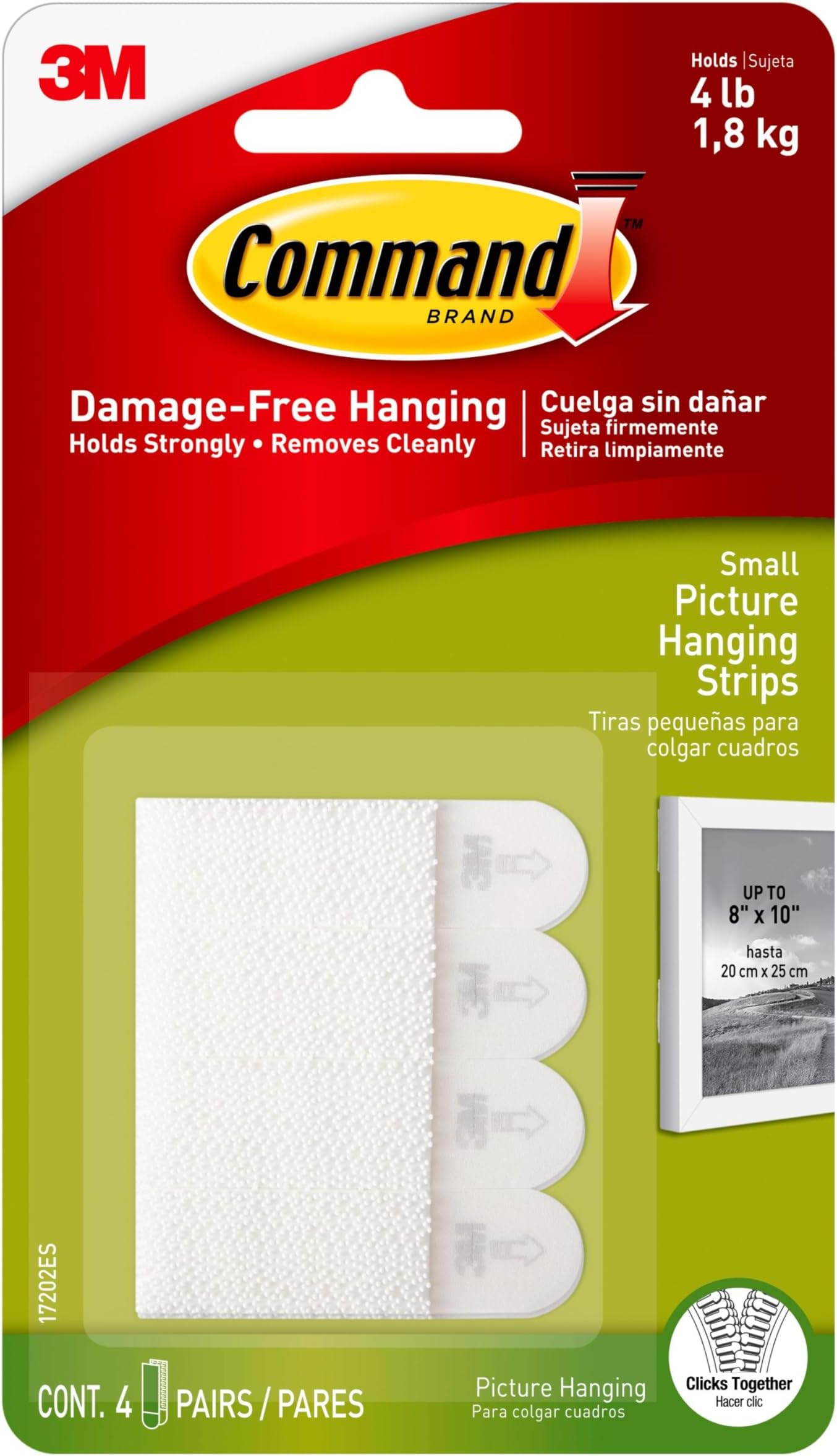 Command Picture Small Hanging Strips White color, 4 pairs/pack | Holds 1.8 kg whole pack | Organize | Decoration | No Tools | Holds Strongly | Damage-Free Hanging