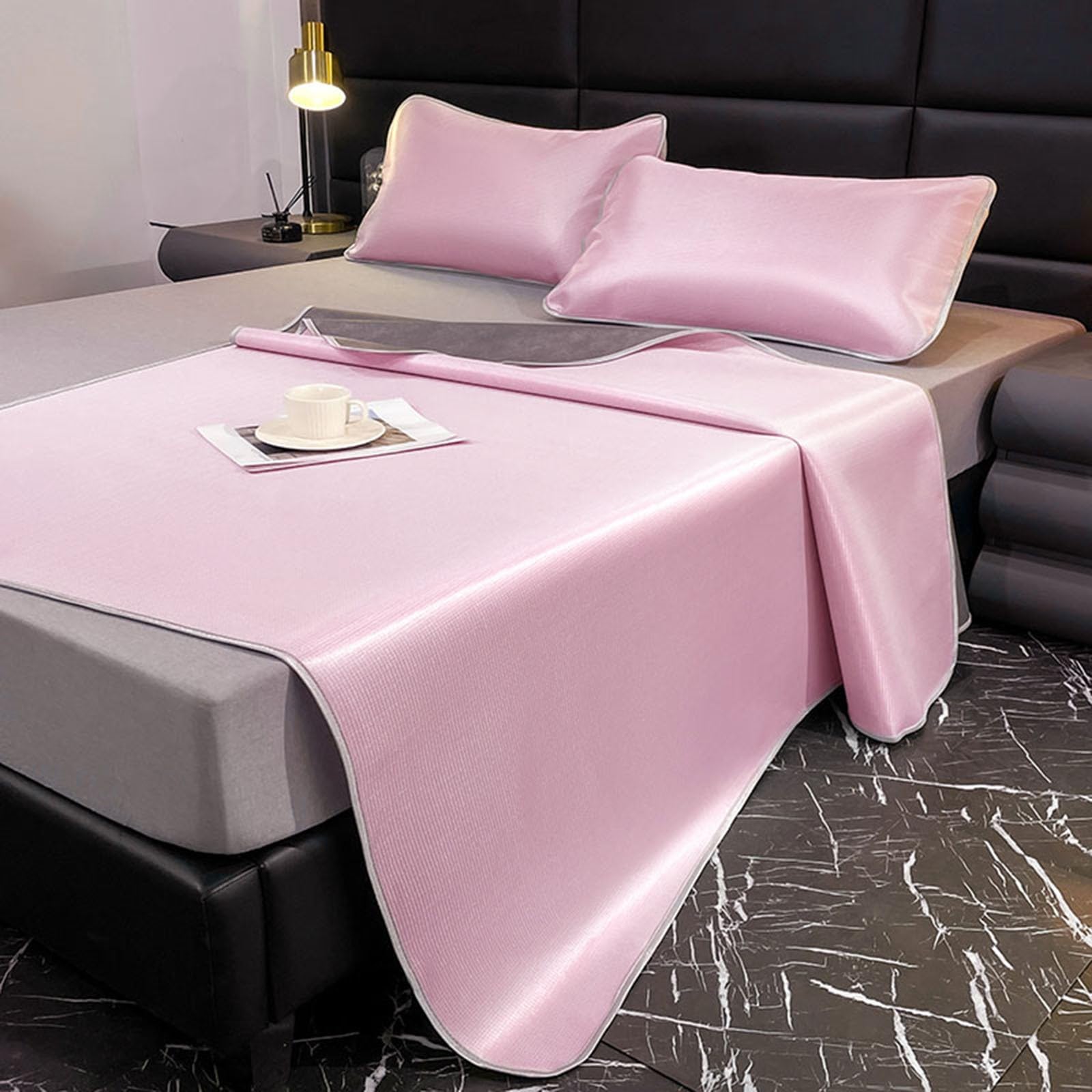 KFGISD, 3Pcs Set, Cool Ice Silk Fabric Mattress Solid Color Bedspreads Pillowcase Set 3 Breathable Summer Bed Sheet,Cooling Mattress