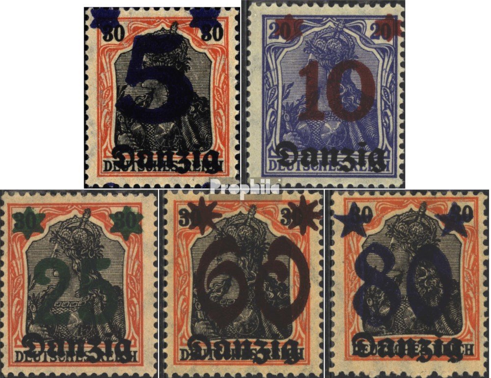 Prophila Collection Danzig 16-20 – Komplette Ausgabe Gestempelt, 1920 Germania-Aufdruck, Briefmarken Für Sammler