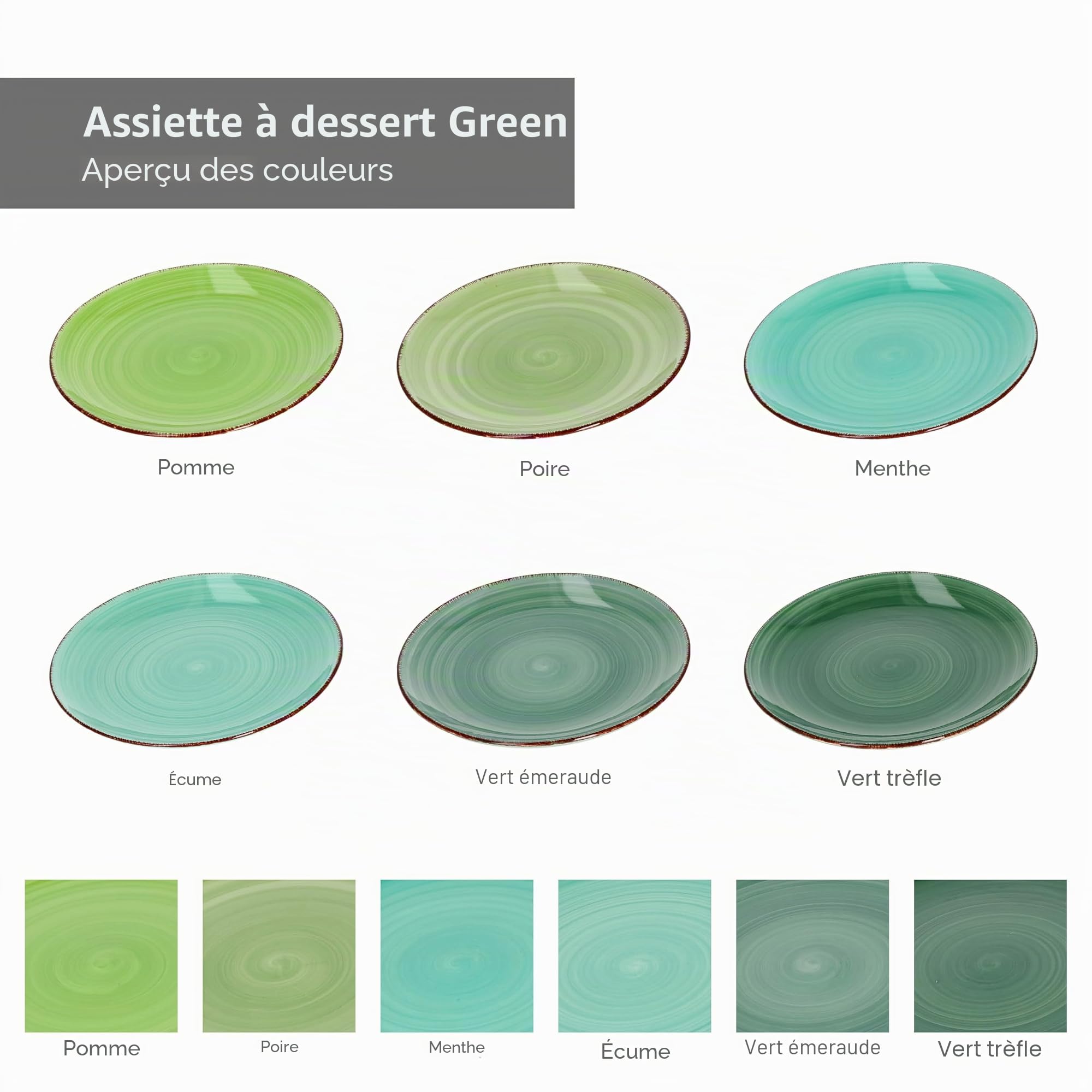 MamboCat Green Set de 18 assiettes Set d'assiettes vertes Vaisselle robuste en faïence verte pour 6 personnes 6 assiettes plates Assiettes à soupe Petites assiettes à gâteaux 18 pièces