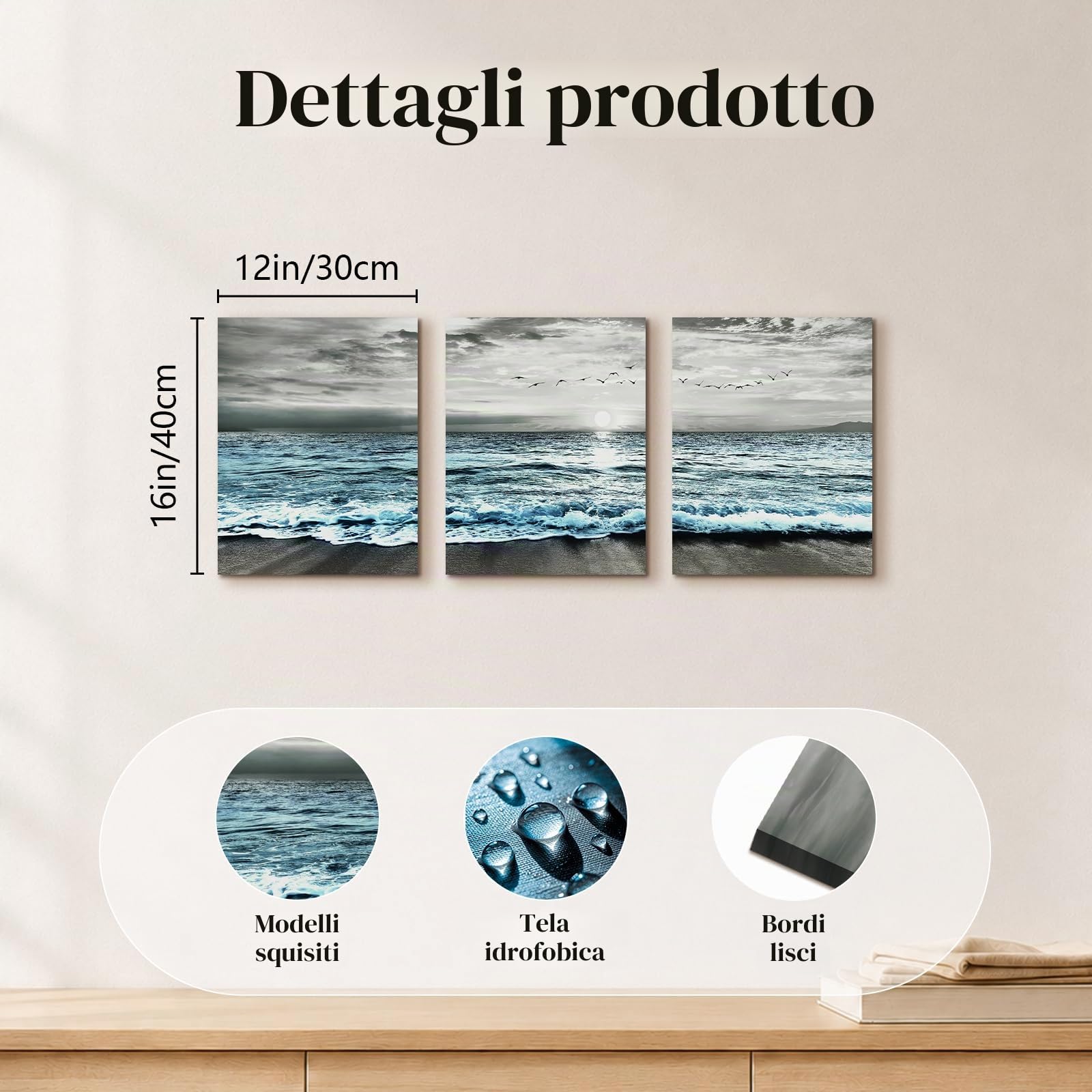 MHARTK66 Quadri Moderni Uccelli Della Spiaggia All'alba, Quadro Su Tela Grigio Blu Mare Oceano Quadro Moderno Soggiorno Camera da Letto Sala Da Pranzo Bagno Cucina e Ufficio