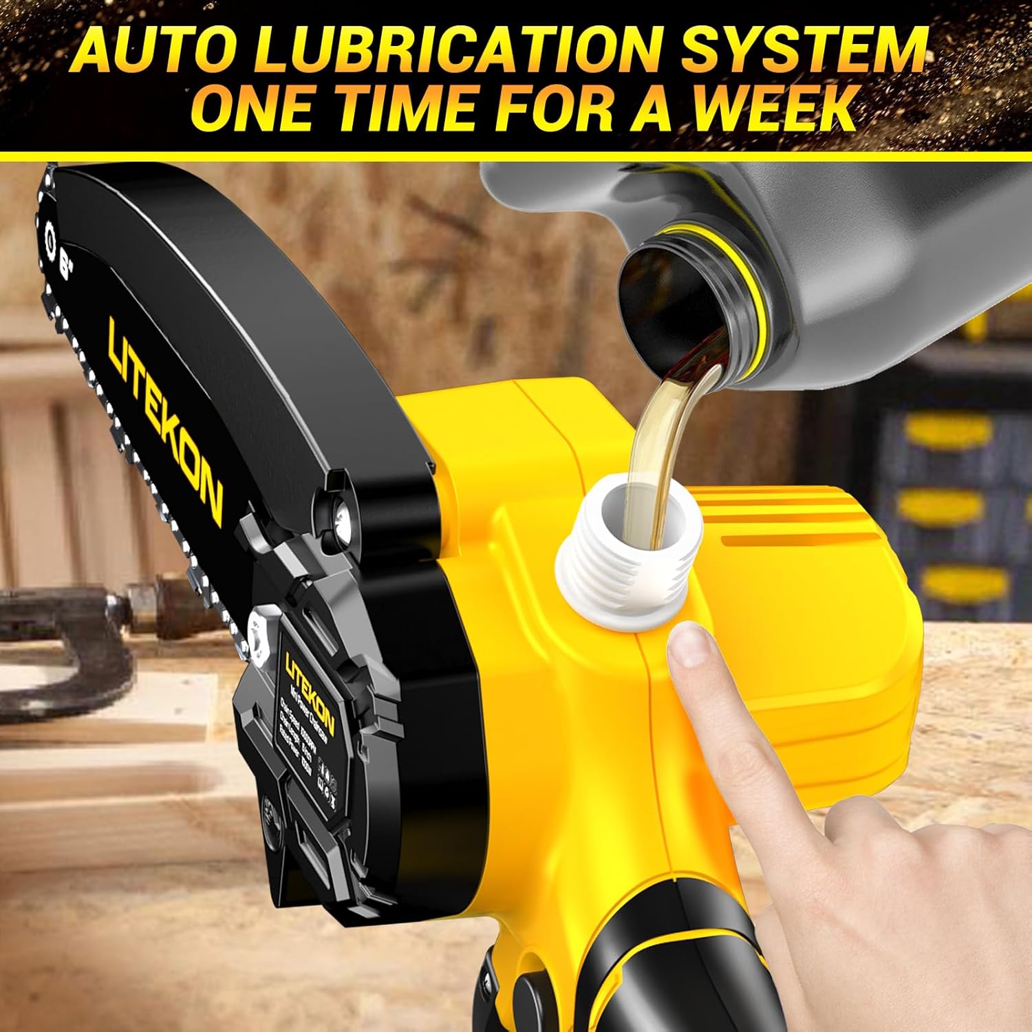 Mini Chainsaw with 1000 Watt High Power Motor, 36 FT/S Cordless Power Chainsaw with Auto-Oil System, 2025 Upgraded 6Inch 20V Electric Chain Saw with 2x2000mAh Battery & Quick Charger, 3 Chains - Image 5