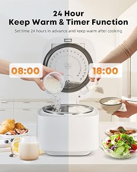 Novaspark Low Carb Rice Cooker Stainless Steel Inner Pot, Mini Stainless Steel Rice Cooker Small 5 Cup, LED Display Low Sugar Rice Maker, 24H Timer and Auto Keep Warm, White Rice/Porridge/Oatmeal, White