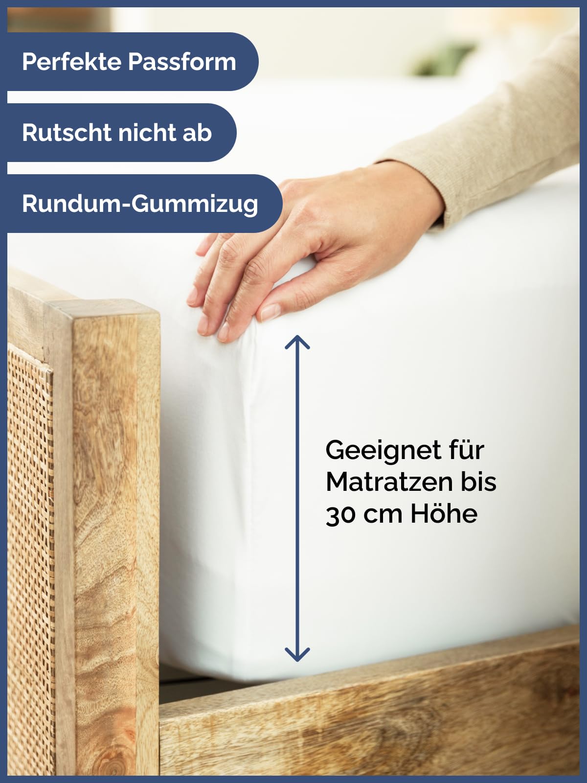 Spannbettlaken 180 x 200 cm Baumwolle Mako Satin 400 Fadenzahl Hotelqualität Oeko-TEX Zertifiziert Weiß