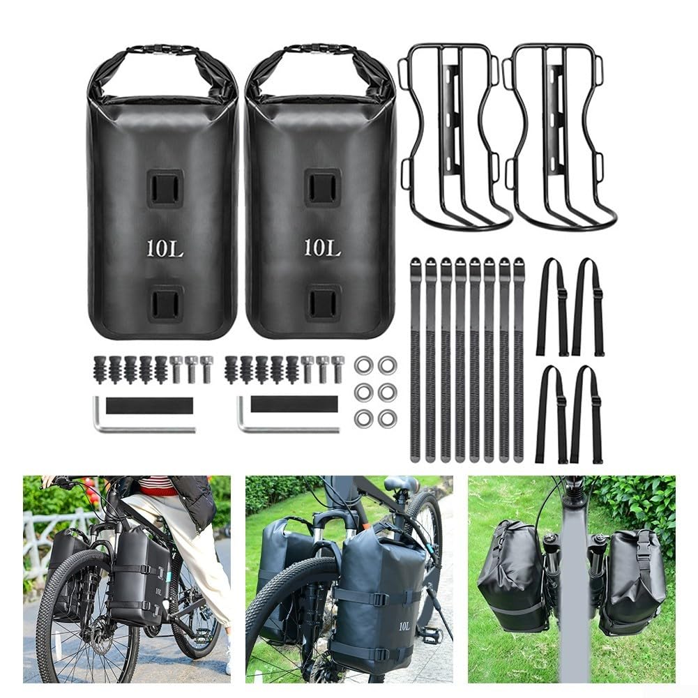 Borsa anteriore impermeabile da 10 litri con portapacchi in lega di alluminio per montare bici, bici da strada, bici e scooter, supporto per carichi pesanti (2 rack)