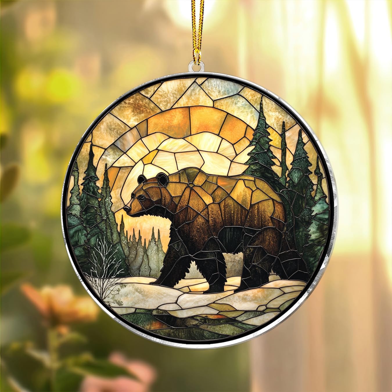 Bear Suncatcher – Grizzly Bear Window Hanging Art for Cabin Decor, Rustic Nature Wildlife Gift for Outdoors Lovers – Forest Animal Window Ornamen, Nature Lover Gift for Outdoors Enthusiastst (Sun-29) - Image 5