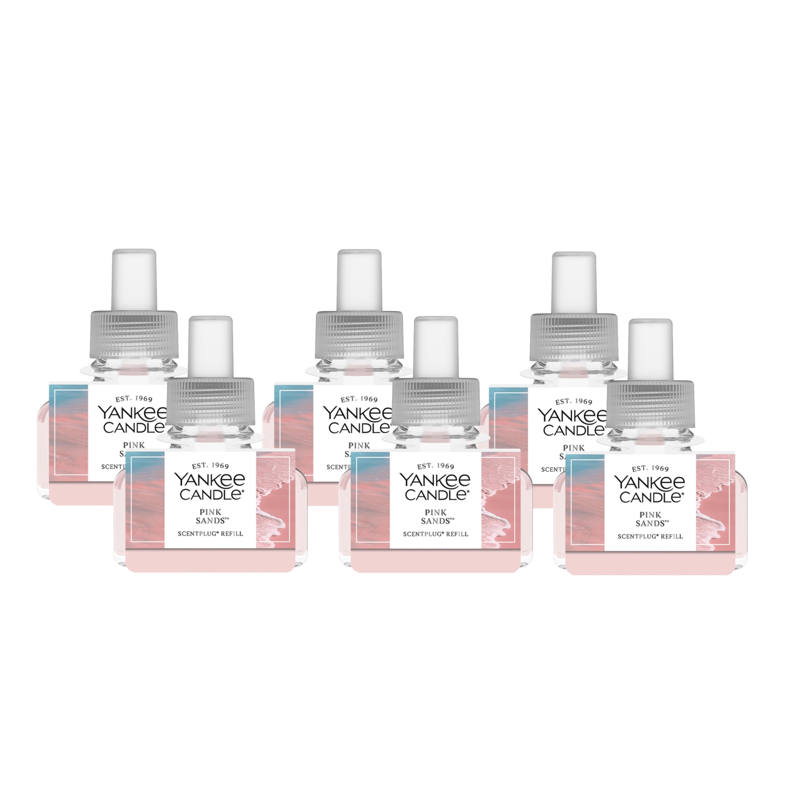 Yankee Candle ScentPlug Refill for Plug in Air Fresheners, Scented Oil Refills, Long Lasting Home Fragrance, Pink Sands (Pack of 6)