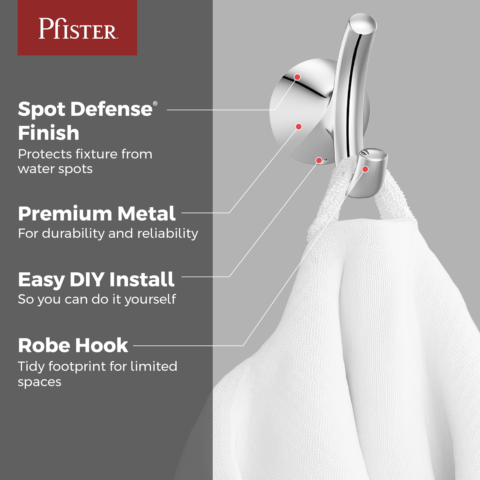 Pfister Willa Towel Hook, Bathroom Towel Hook, Wall-Mounted, Screw-In, Polished Chrome Finish, BRHWLL0C