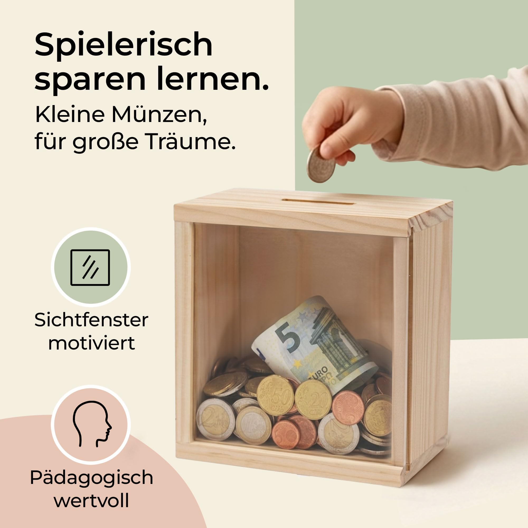 Little-Deco Spardose, Geldkassette, Sparbox, Geld sparen, Sparschwein Kinder, personalisierte Geschenke Kinder, personalisierte Spardose, Holzspardose, Taufgeschenke, Geschenk zur Geburt, 15x15cm