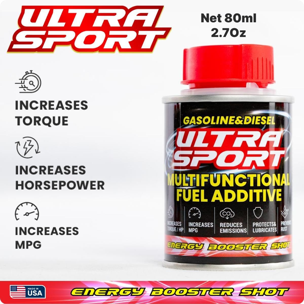 Ultra Sport Multifunctional Fuel Additive/Catalyst/Stabiliser/Energy Booster Shot/Feel Your Drive/2.7 Oz. Cans (4)