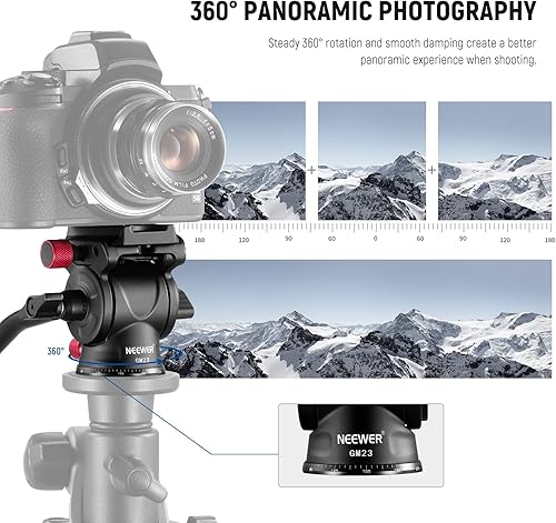 Miniatura 2 de NEEWER Cabezal de trípode fluido con mango y tipo Arca de liberación rápida, cabeza inclinable panorámica de arrastre de aleación de aluminio con