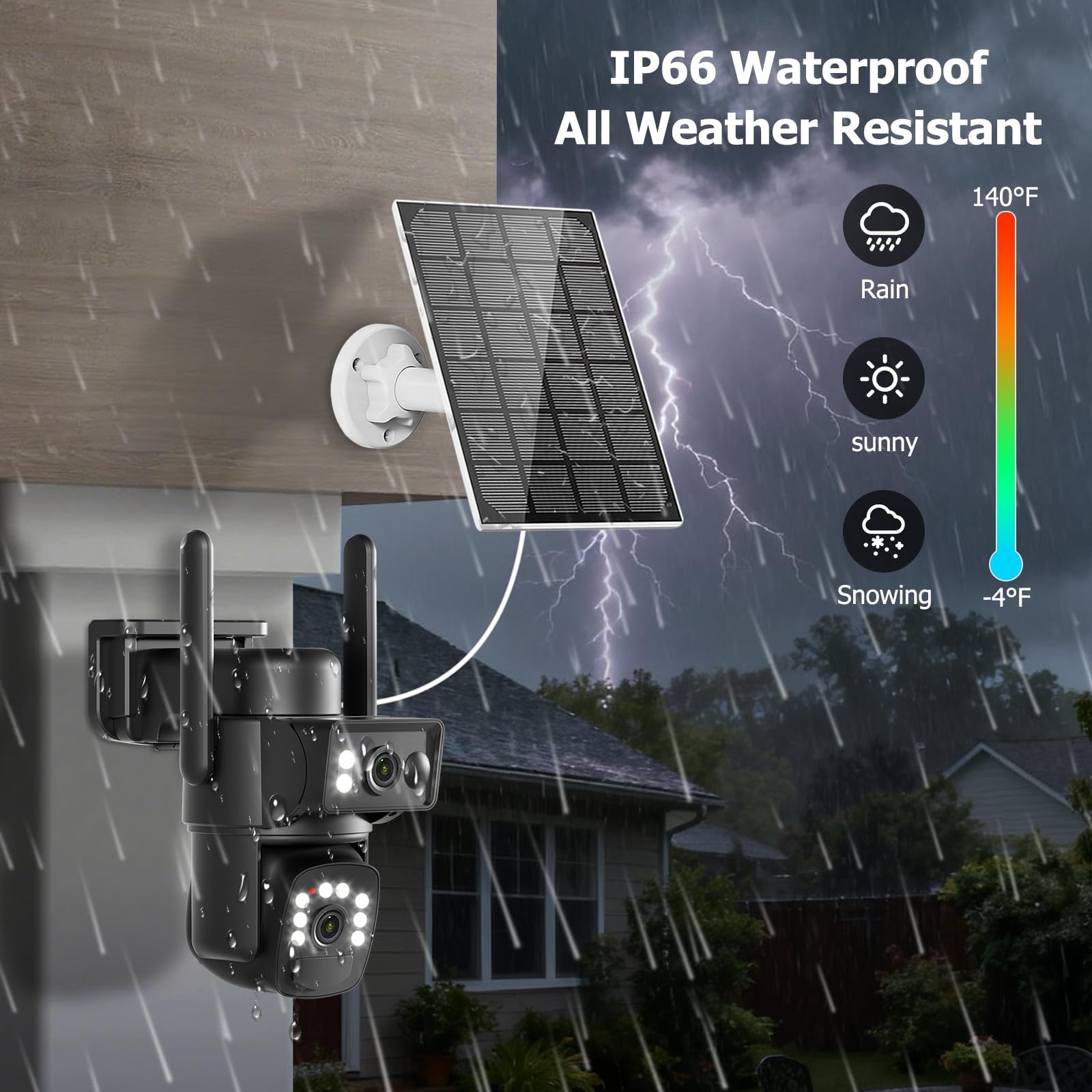 8MP Telecamera Wi-Fi Esterno Senza Fili con Pannello Solare 5W,Doppio Obiettivo Sorveglianza WiFi Videocamera Batteria 15000mAh,Visione Notturna Colori,Audio Bidirezionale,PIR Rilevamento,2.4G/5GHz